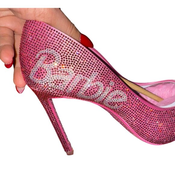 Barbie X Aldo Pink Crystal High Heel Pumps Size 9 Sexy Bling Doll Sparkle Shoes - Picture 2 of 14